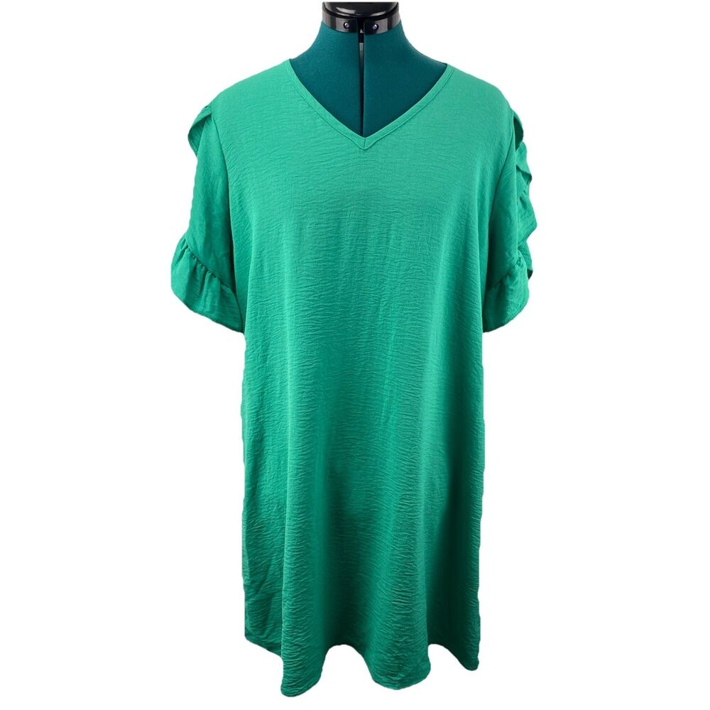 FSL Apparel V-neck Green Ruffle Sleeve Flow Dress L